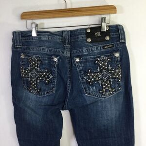 Miss Me Womens Distressed Mid Rise Bootcut Jeans Blue MP6224BV Size 32